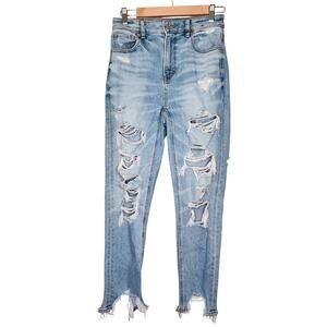 American Eagle Stretch Mom Light Wash Distressed 2R